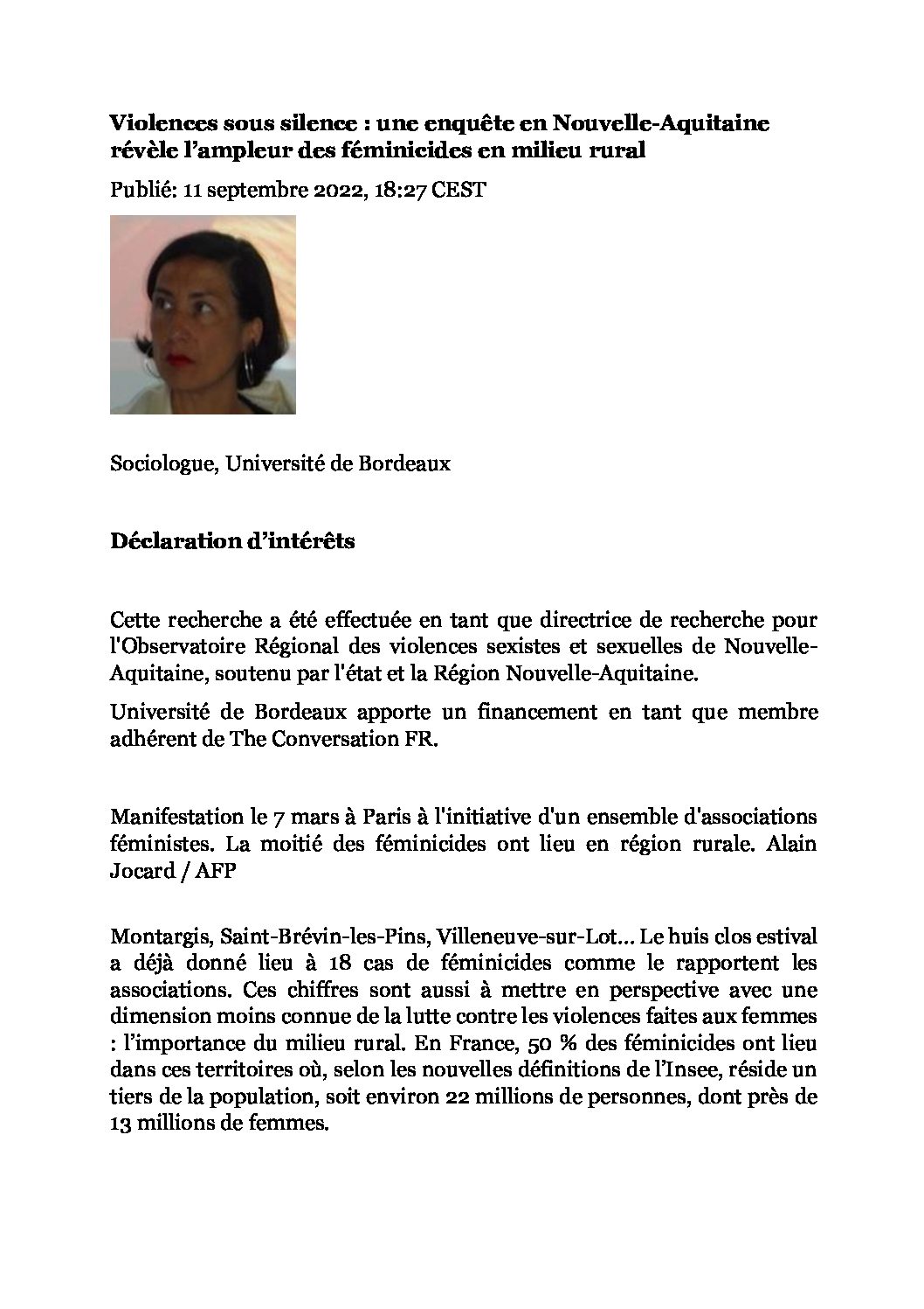 11 septembre 2022 : Violences conjugales en milieu rural La fédération nationale solidarité femmes a mis en place un groupe de travail national sur ce thème.