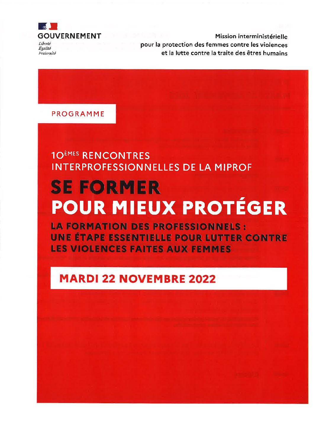 22 novembre 2022 : 10ème rencontre interprofessionnelle de la MIPROF Se former pour mieux protéger