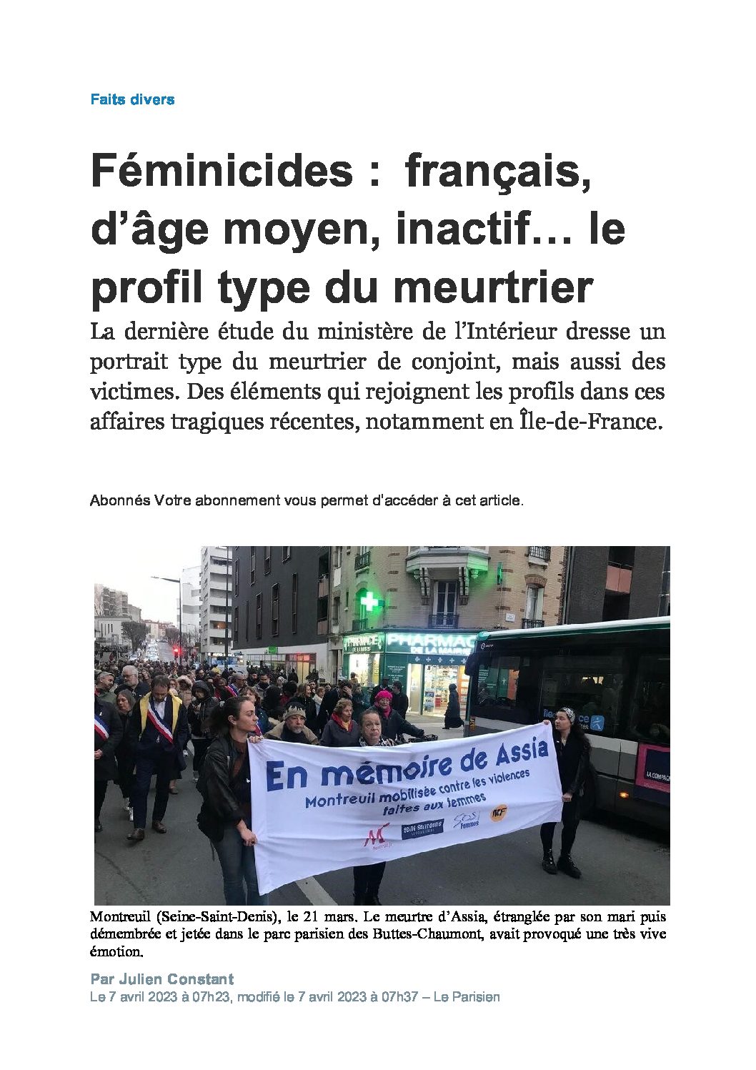 7 avril 2023 : Violences au sein du couple