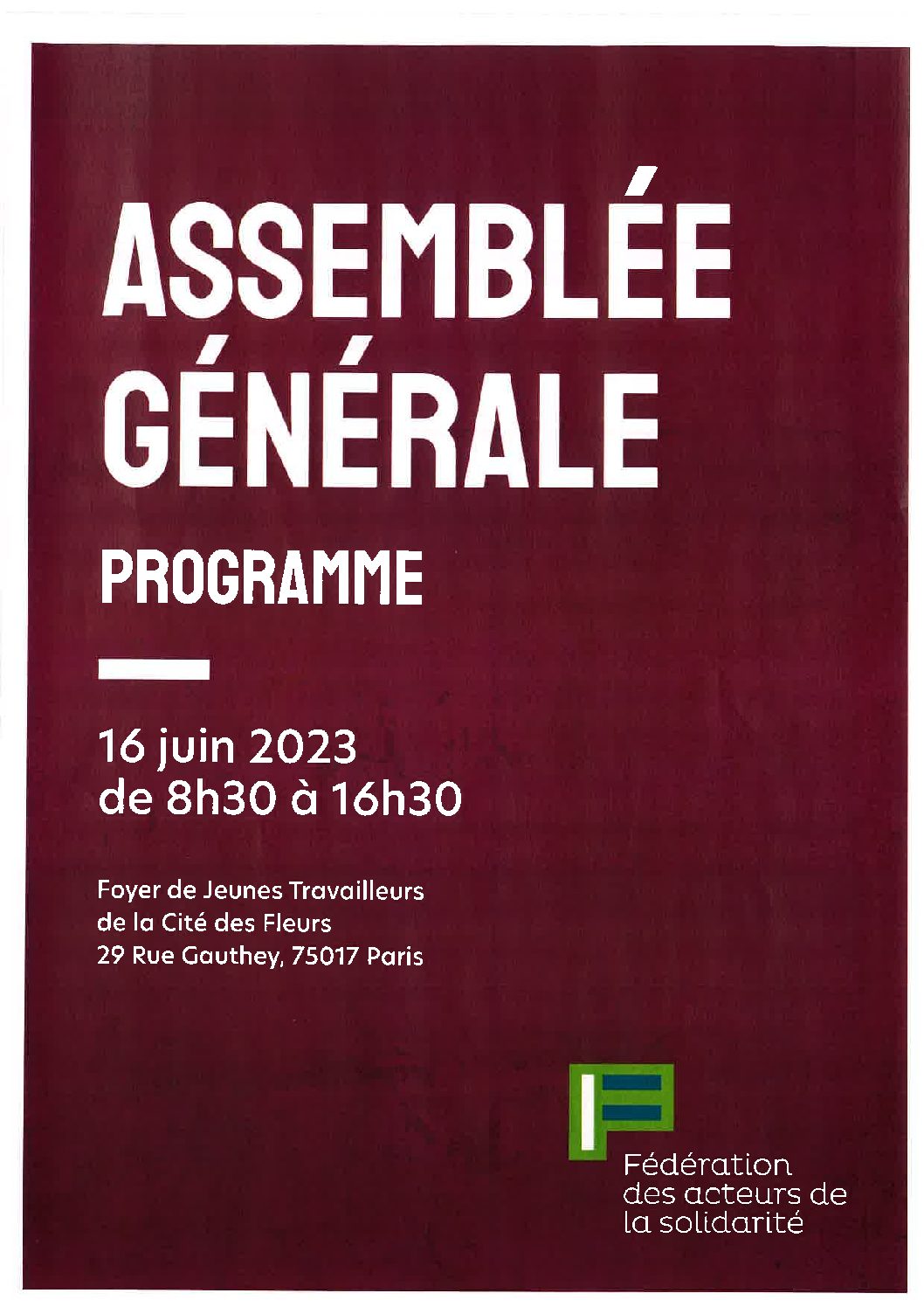 16 juin 2023 : Assemblée générale de la Fédération des acteurs de la solidarité